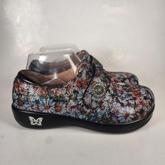 ALEGRIA Women's Joleen Shoes Size 7 Leather Mosaic Daisy Slip On Comfort Clogs - Picture 2 of 13